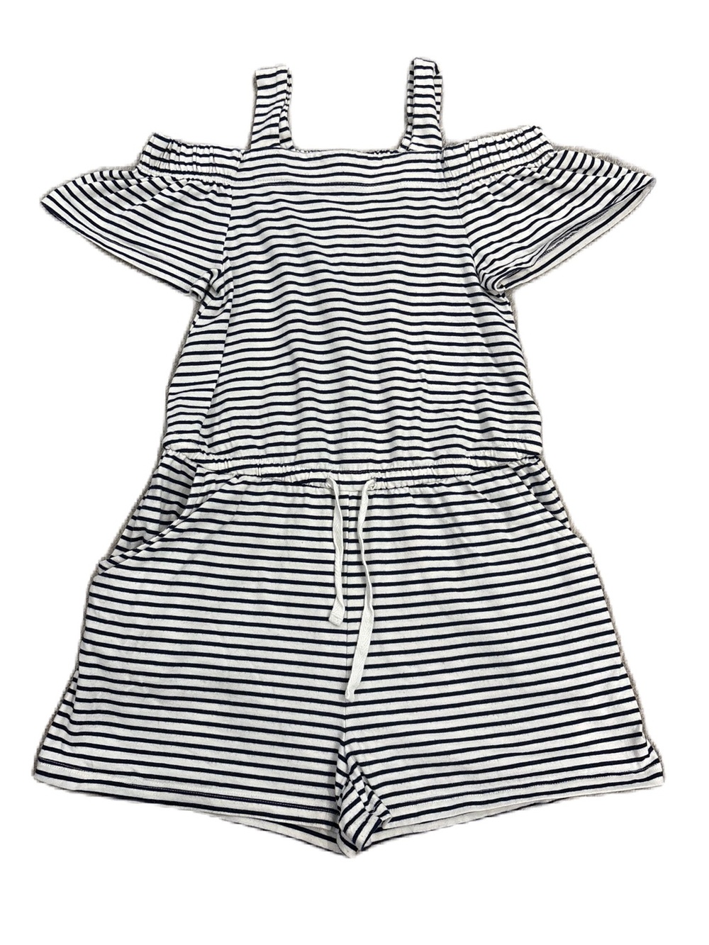 George White and Navy Striped Romper - Size 7-8